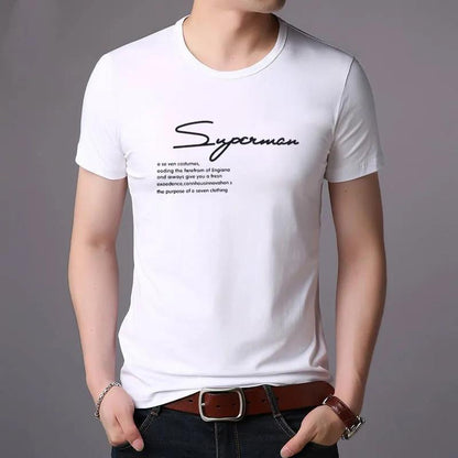 Text Print T-shirt Summer Short Sleeve Thin Shirt Casual Business Pullover Fashion Elegant Slim O-Neck Tees Men Clothing
