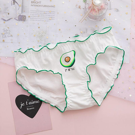 Girls' Cotton Underwear Sweet Fruit Print Fungus Edge Student Briefs with Hips