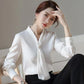 Women's Spring Autumn Long Sleeve Shirt Chiffon V-Neck Solid Color Top