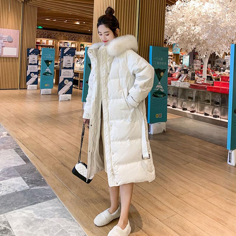 White Duck Down Down Jacket for Women In The Korean Version of The Long Fox Hair Collar Loose Over The Knee Coat Thick