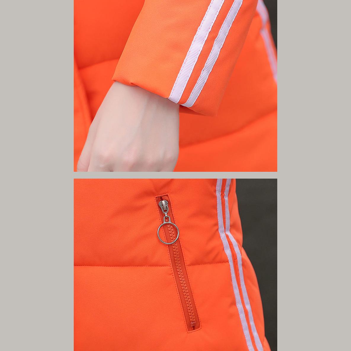 Women Winter Thickening Coats Hooded Jackets Stripes Plus Size Warm Mid-length Slim Padded Jacket Medium Long Bright Color Girls Student Coat