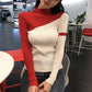Color Matching Knitted Bottoming Shirt Slim Long-sleeved Sweater Women's Tight Tops