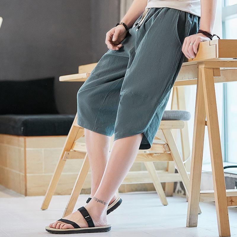 Summer Cotton Cropped Pants Men's Youth Loose Casual Harem Shorts
