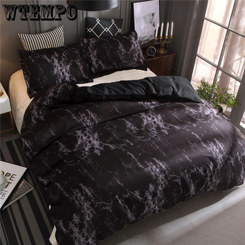 Black Marble Printed Bedding Set Purple Queen Size Duvet Cover Set Bed Linen Quilt Cover