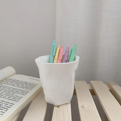 Simple White Folds Office Desktop Student Storage Tube Mini Pen Holder