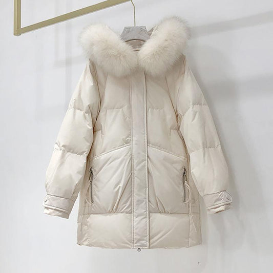 Women's Cotton-padded Jacket Korean Version of The Big Fur Collar Mid-length Coat Thick Top Ins Pie To Overcome Oversize Bread Jacket