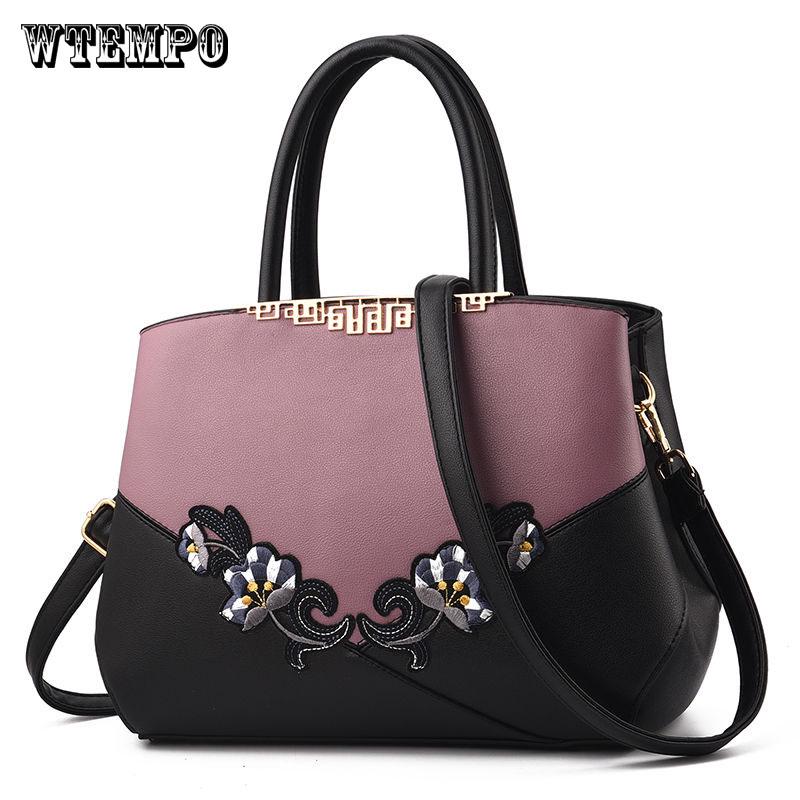 Handbags Women PU Leather Shoulder Bag Embroidery Flower Handbag