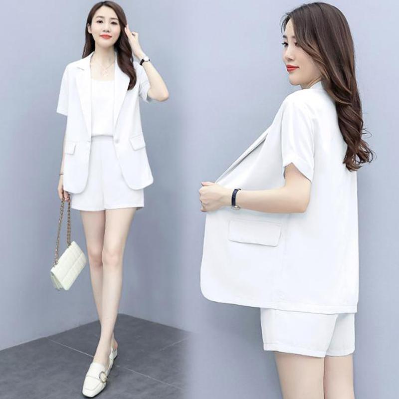 Suit Shorts Suit Women's Casual Temperament Three-piece Suit Short-sleeved Suit Jacket Shorts Suit Lining Casual Work Wear