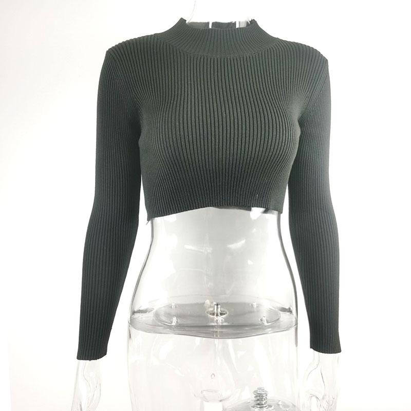 Sweater Women Half Turtleneck Pullover Sexy Short High Waist Knitwear European Style Top Trending Sweaters Green Sweater Jumper