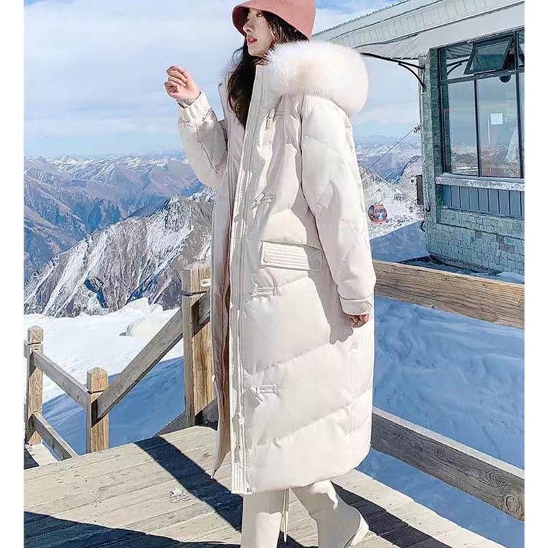 Down Padded Jacket Women's Long Over-the-knee Cotton-padded Jacket Winter Style Korean Fashion Horn Button Jacket