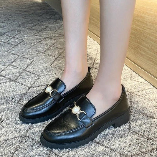 British Style Small Leather Shoes Winter All-match Flat-bottomed Plus Velvet Round-toe Cotton Shoes