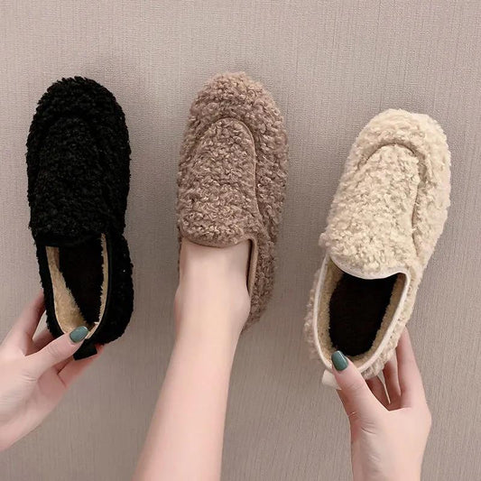 Winter Plus Velvet Thick Beanie Shoes Women's Flat Bottom Fur Shoes Cotton Shoes Warm Mother Shoes