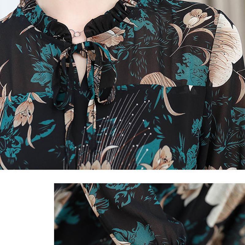 Floral Long Sleeve Dress Feminine Lotus Leaf Collar Chiffon Print Skirt Long French Retro Elegant Inside Outerwear Fabric Lightweight Breathable