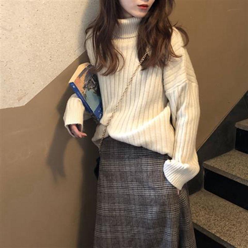 Pofulove Turtleneck Sweater Women's Autumn Winter Wear Red Loose Thick Sweater Bottoming Shirt