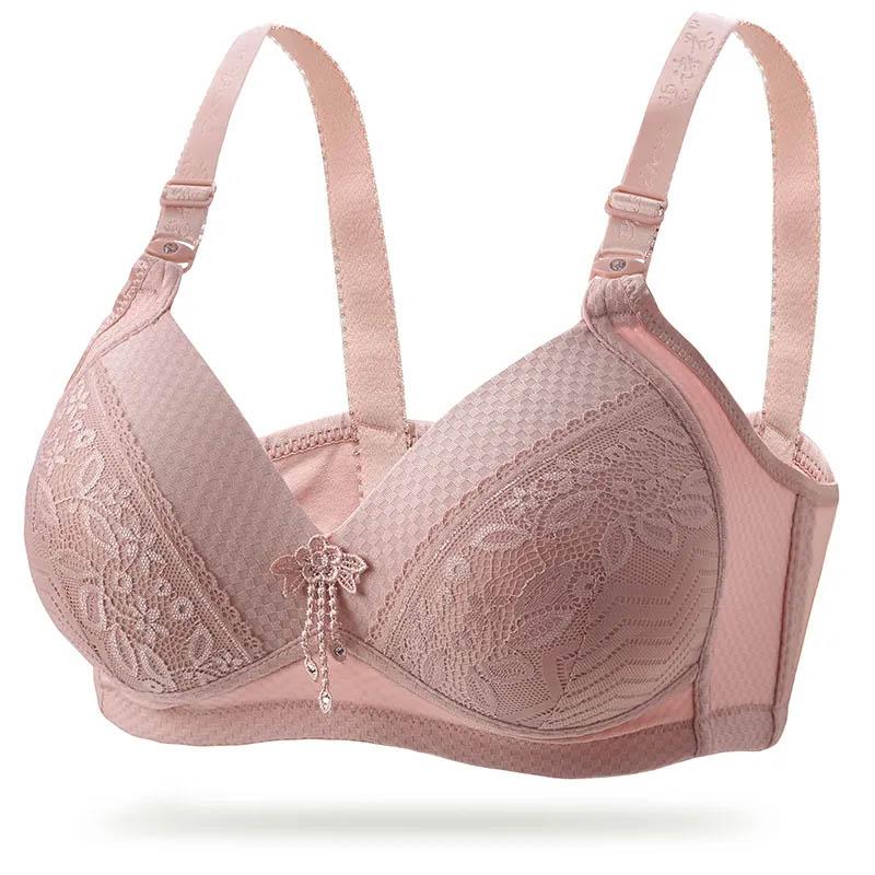 Ladies Plus Size No Steel Rings Big Breasts Gather Side Breathable Thin Simple Sexy Lace Bra