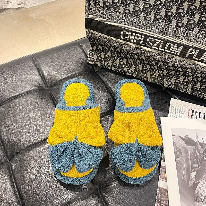 Pure Cotton Slippers Indoor Non-slip Soft-soled Shoes Fluffy Warmth Simple Flat-bottomed Shoes