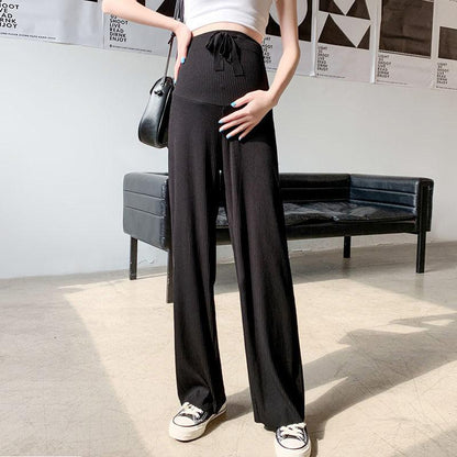 Pregnant Women's Pants Fashion Ice Silk Wide-leg Pants Spring Summer and Autumn Loose Straight Casual Maternity Wear