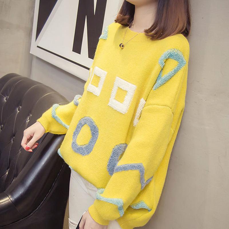 Autumn Winter  Women Fashion Sweater Casual Knitting Sweater Round Neck Pullovers Loose Casual Long Sleeve Sweater