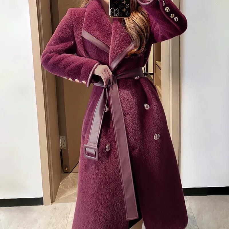 Jacket with Pu Big Lapel Design for Fall/winter Thick Fur Coat