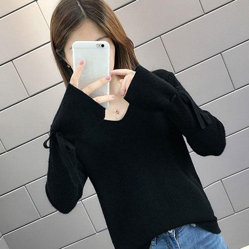 Autumn and Winter Long-sleeved Sweater Knitted V-neck Bottoming Shirt Fashion All-match Female Top