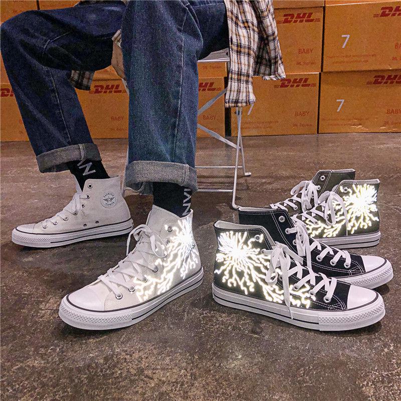 Classic Men Canvas Shoes Reflective 2020 Summer High Top Flats Men Vulcanized Shoes Factory Outlet Male Casual Shoes