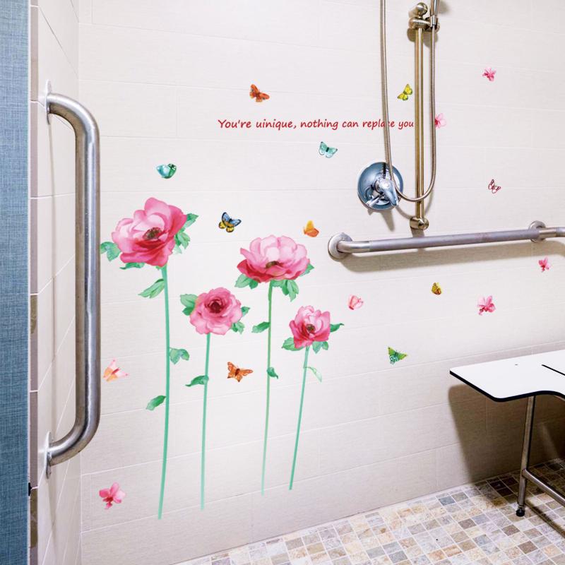 [Wall stickers] pink flower butterfly wall stickers home decor living room toilet sticker wedding be