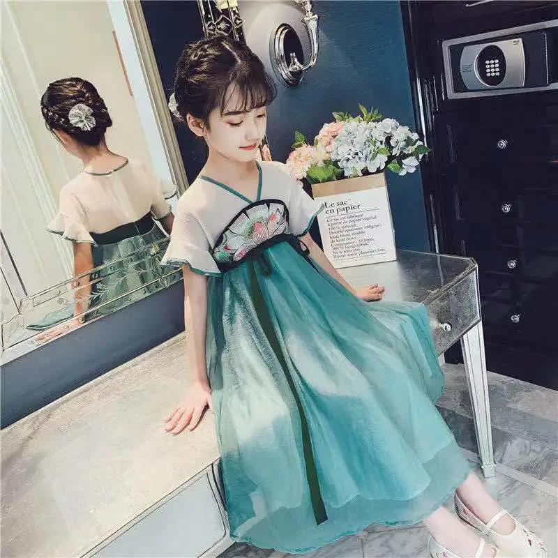 Hanfu Girl Chinese Style Super Fairy Dress Ancient Costume Skirt Elegant Children's Hanfu Lotus Spring and Summer Suit