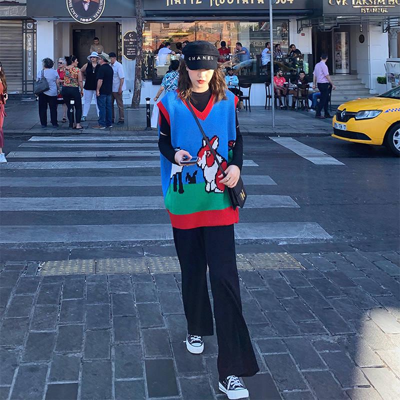 Pofulove Autumn Winter Sweater Sleeveless Pullover Sweater Vest Coat Loose V-neck Vest Women