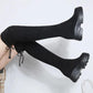 Suede Comfortable Boots Women's Inner Height Increase Over The Knee Boots Women's High-Tube Lace-up Plus Fleece Elastic Boots