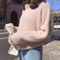 Pofulove Mohair Girly Ruffles Cuffs Turtleneck Warm Knitwear Skin-friendly Losse Pullover Sweater