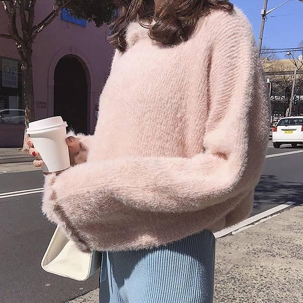 Pofulove Mohair Girly Ruffles Cuffs Turtleneck Warm Knitwear Skin-friendly Losse Pullover Sweater