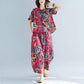 Cotton Summer Ethnic Style Printed Short-sleeved Suit Fashion Loose Harem Pants Plus Size Two-piece Women