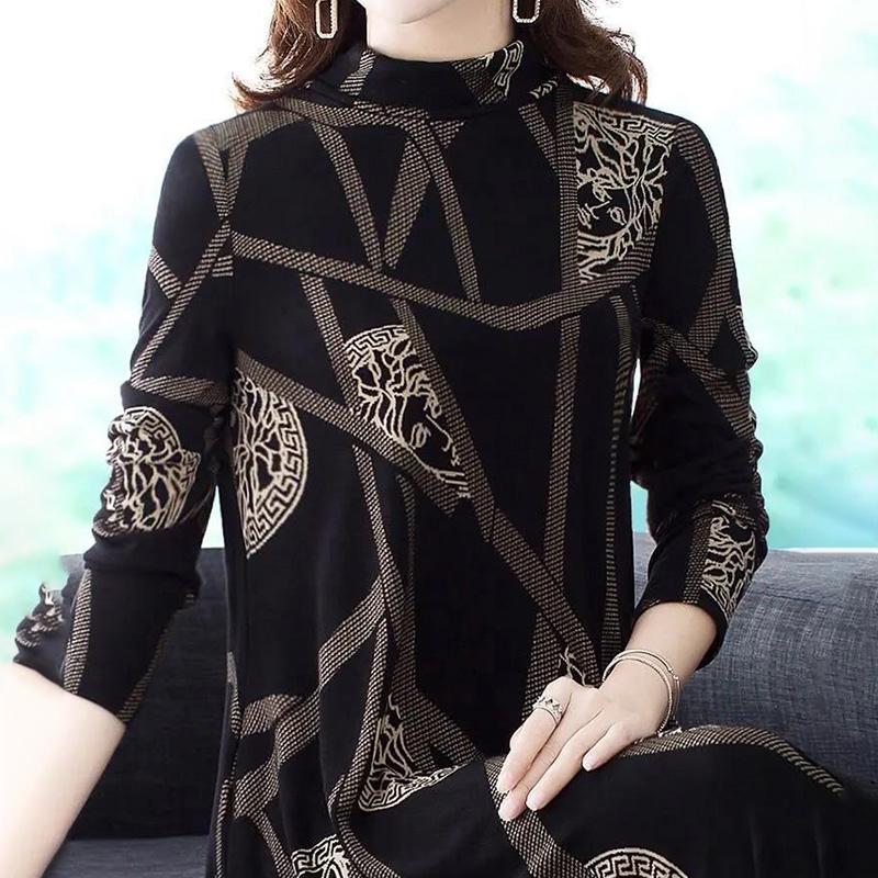 Large Size Casual Long-sleeved Dress Literary Retro Loose Long Skirt All-match Hal Turtleneck Sweater