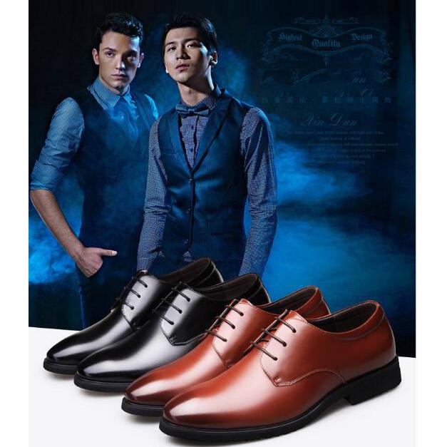 Men's Shoes Lace Up Formal Pointed Toe Leather Shoes Fashion Business Wedding Shoes