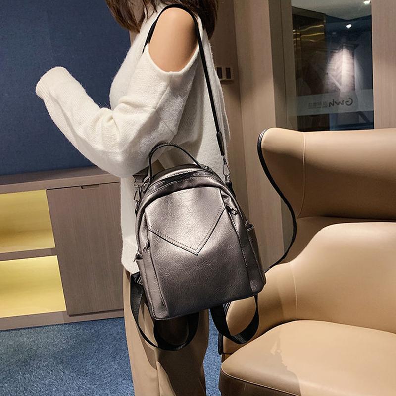 Women's Backpack Soft PU Leather Casual Multilayer Large Capacity College High Quality Shopping Travel School Satchel