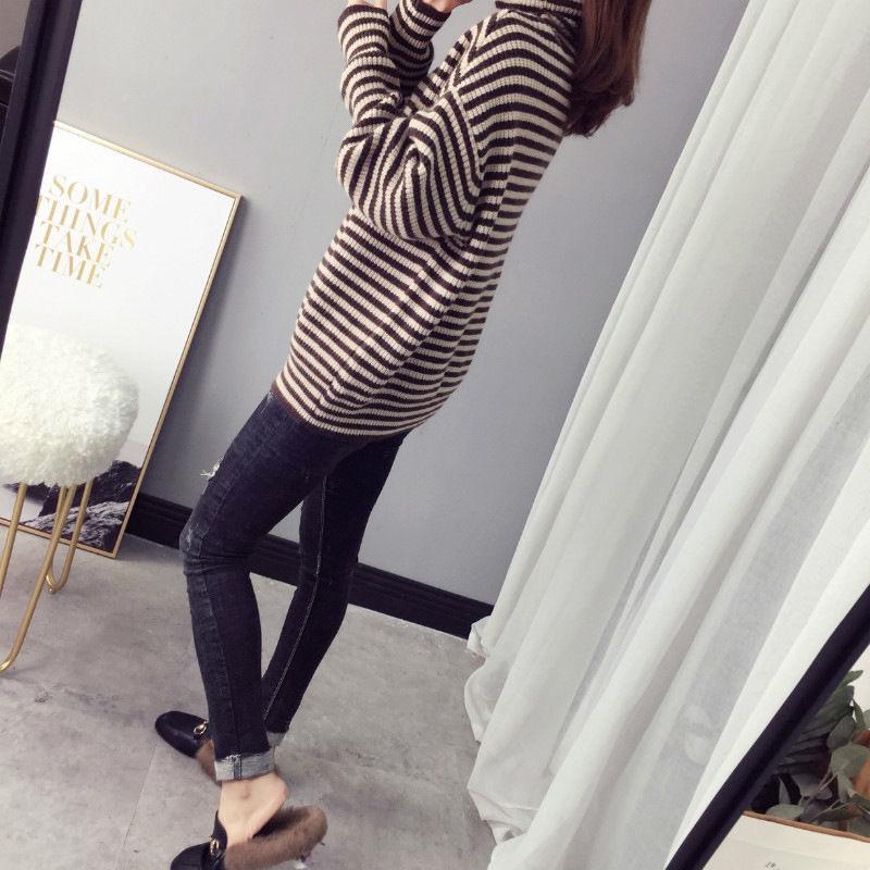 Autumn and Winter High-neck Casual Sweater Striped Pattern Loose Padded Bottoming Shirt Fashion All-match Female Top