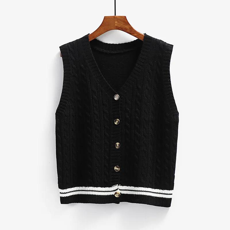 Twist Knitted Vest Women's V-neck Cardigan Spring and Autumn Korean Loose Thick Wool Vest Sleeveless Sweater Jacket