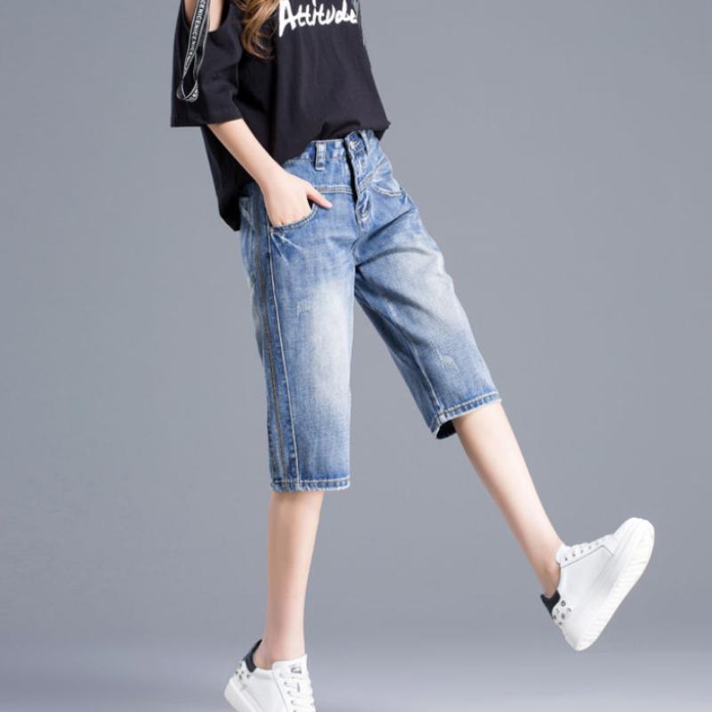 Korean Five-point Pants Women's Jeans Women Loose Summer Thin Section Pants High Waist Slim Straight Pants