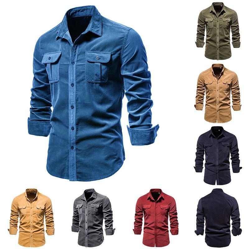 Spring Men Shirt Flocking T-shirts Casual Button Overshirt Solid Color Stretch Undies Male Clothing Long Sleeve Slim Top