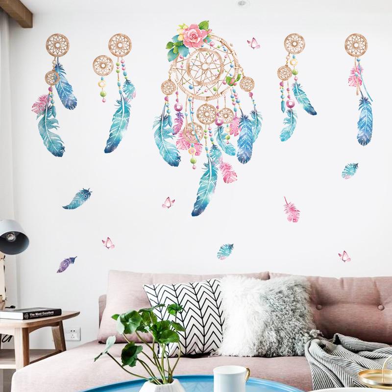 Colorful Feather Wall Stickers Catch Monternet Dream Catcher Art Design Decal Home Decoration Living