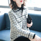 Autumn and Winter Fashion Knitted Cardigan Turn-down collar Long-sleeved Sweater Short Thick Small Fragrance Jacket