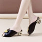 One-word Slippers Women's Summer Thick Heels Fashion Sandals and Slippers Women's Open-toe Half Slippers All-match Outer Wear Middle Heel  Shoes