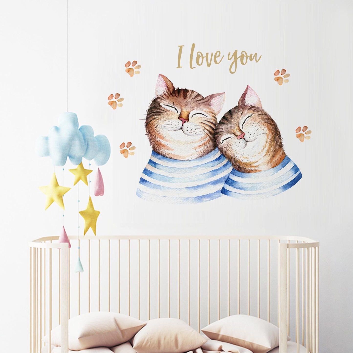 Nordic style home wall stickers couple hand-painted cat self-adhesive paper children room porch