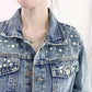 Women's Autumn Large Size Denim Jacket Full Sleeve Loose Button Pearls Short Lapel Casual Denim Coat