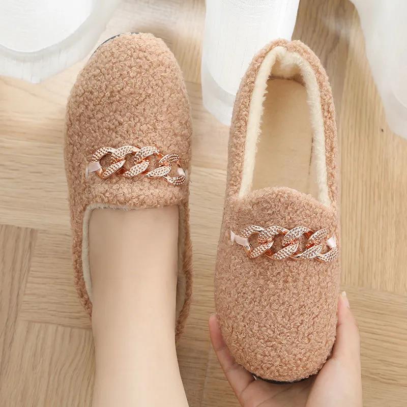 Autumn and Winter Plus Velvet To Keep Warm Korean Version of One-step Women's Winter Wear All-match Plush Cotton Shoes
