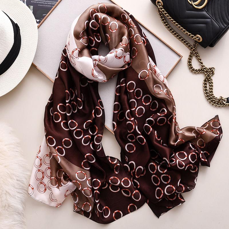 Scarf Flower Wrap Shawl Silk Imitation Satin Women Elegant All-match Headscarf Sunscreen Gauze Shawl