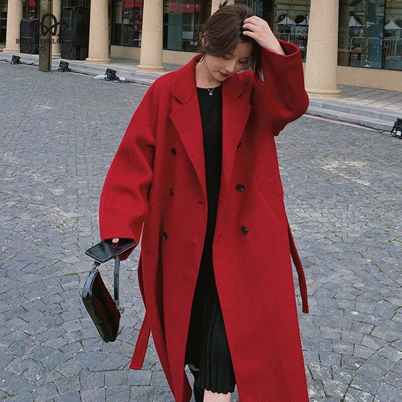Autumn Winter Single-breasted Woolen Coat Vintage Female Long Korean Fashion Long Jackets Casual Street Lady Outwears