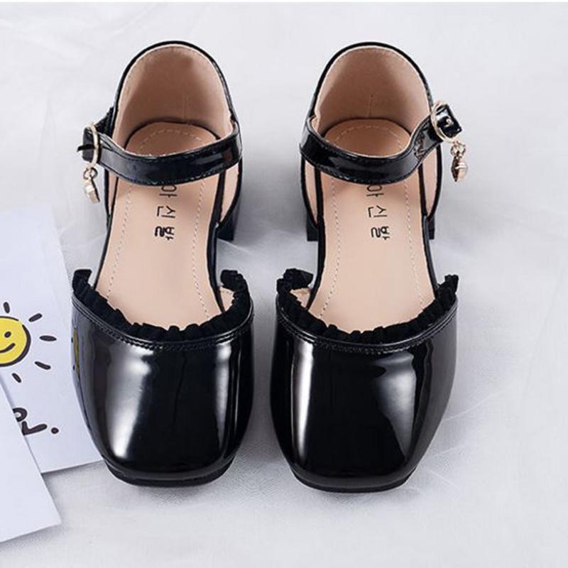Girls Sandals Half Sandals Lace Small High-heel Fashion Tassel Single Shoes Medium   Large Children's Casual Sandals