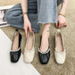 Flat Square Toe Small Single Shoes Women Casual Pearl Scoop Single Shoes Retro French Leather Shoes Soft Leather Comfortable