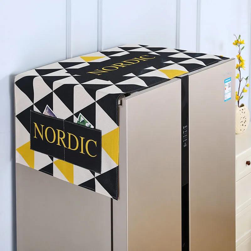 Cotton and Linen Refrigerator Cover Cloth Cartoon Printing Refrigerator Cover Washing Machine Storage Household Dust Cover